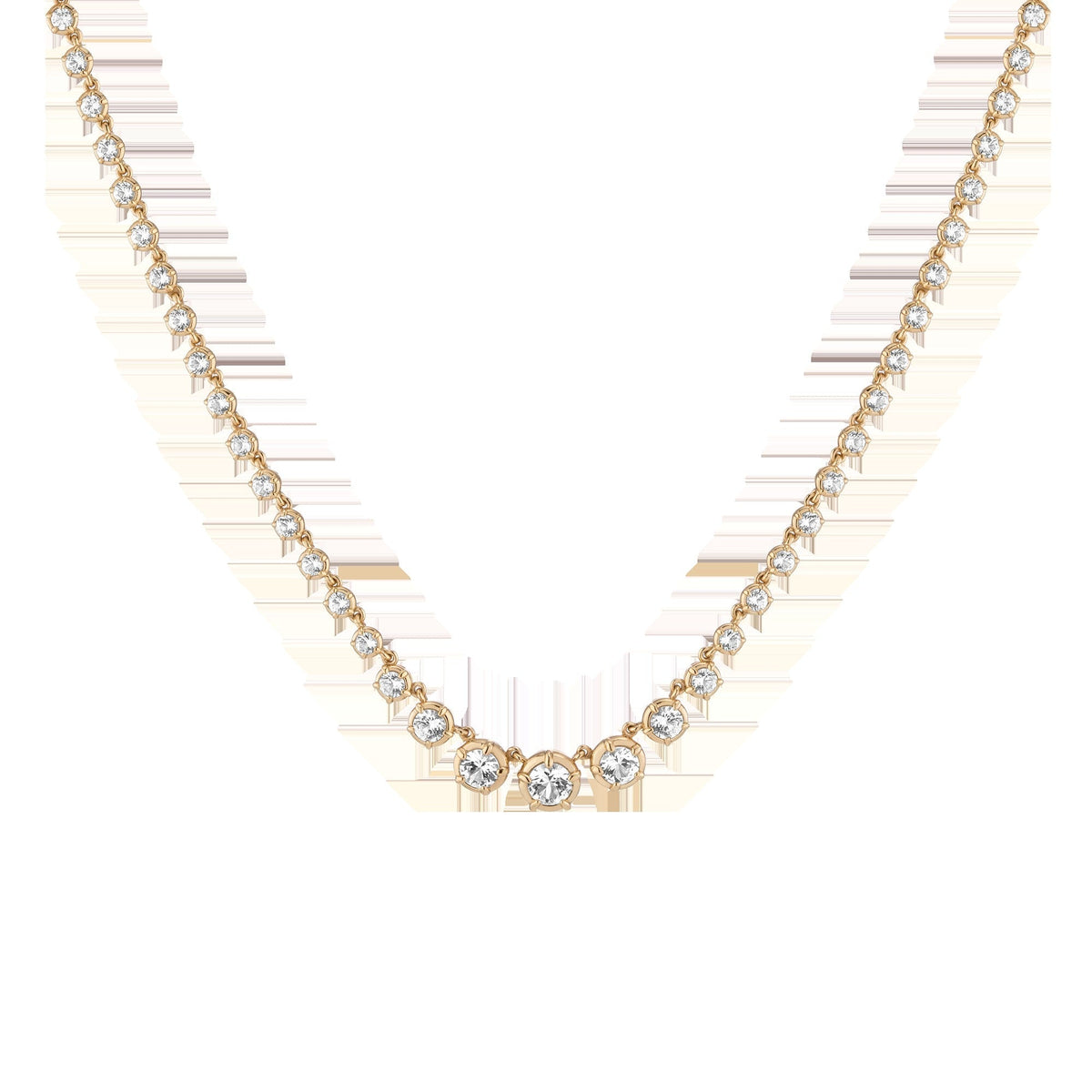 Lab Grown White Sapphire Graduated Georgian Tennis Necklace