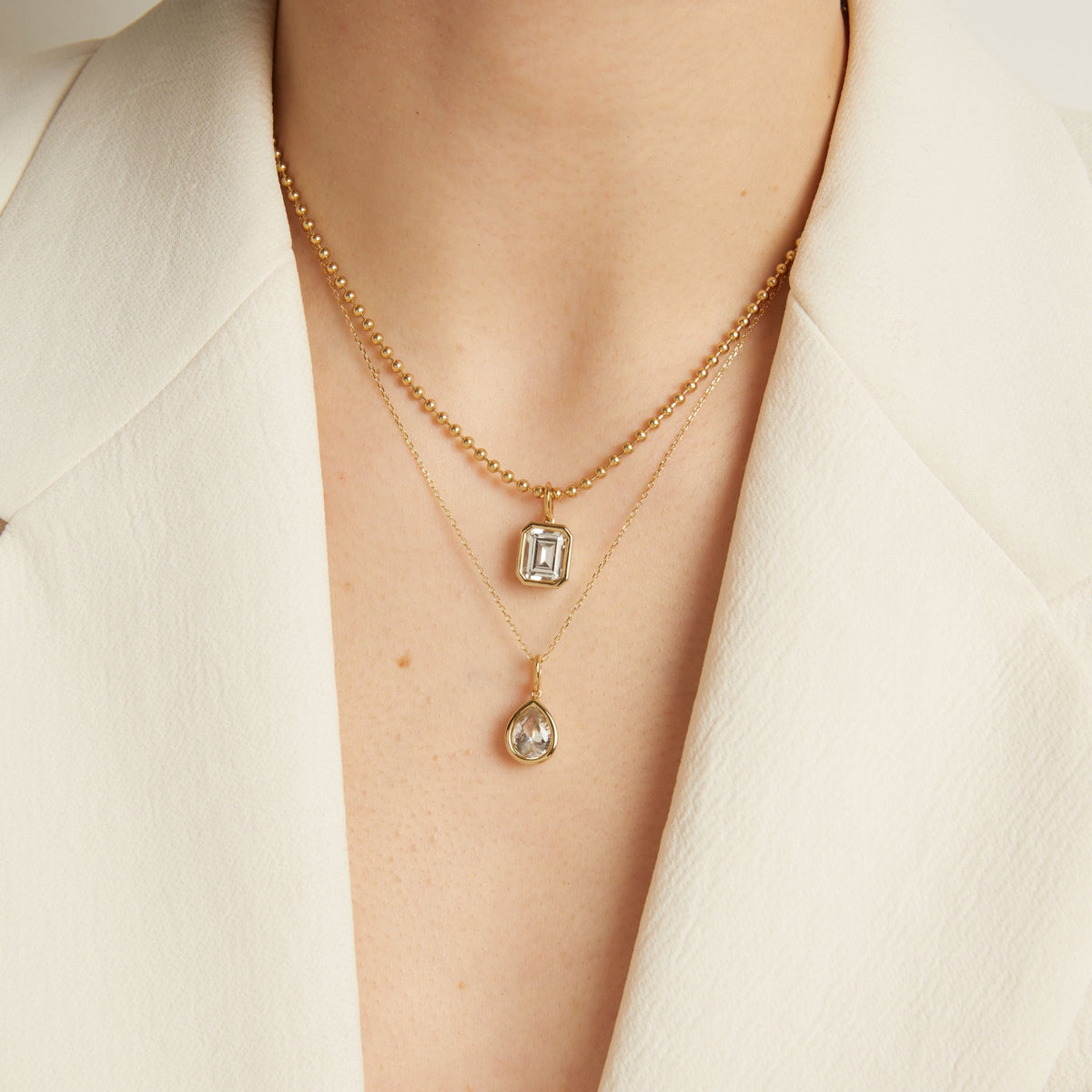 Emerald Lab Grown White Sapphire Bezel Pendant