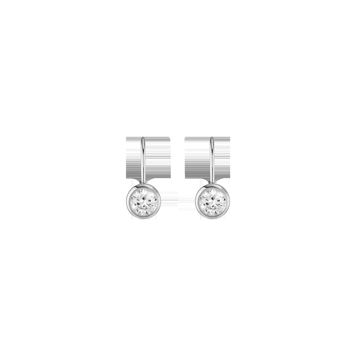 Round Lab Grown White Sapphire Bezel Drop Earrings