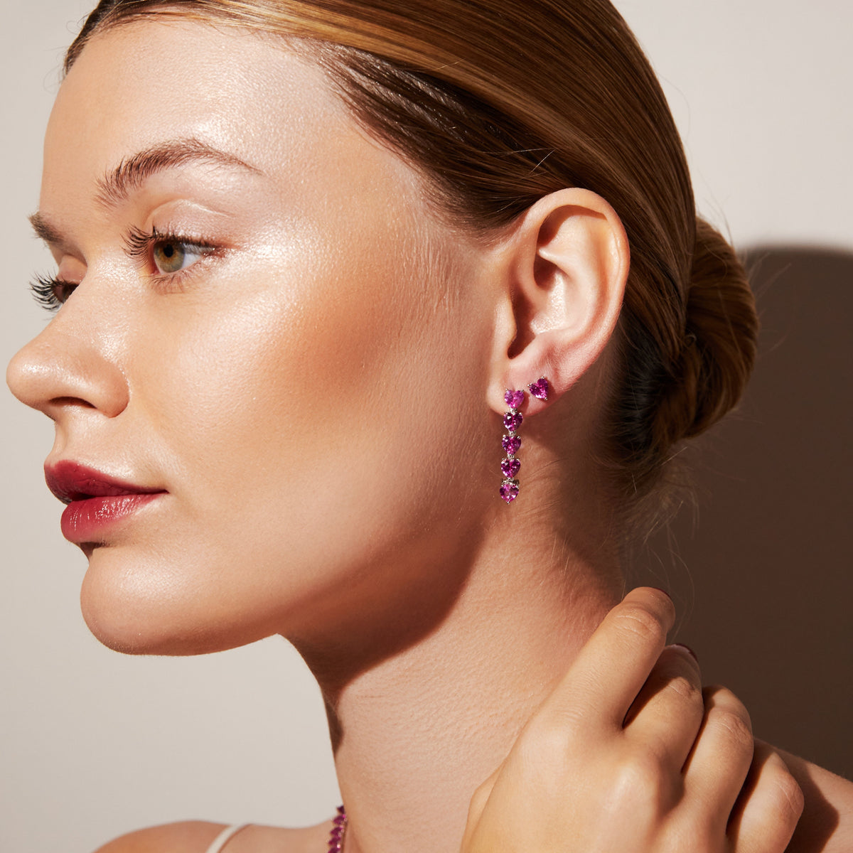 Lab Grown Pink Sapphire Heart Stud Earrings