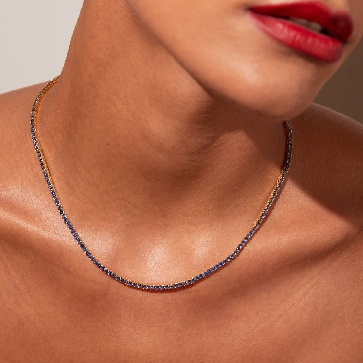 Lab Grown Blue Sapphire Tennis Necklace