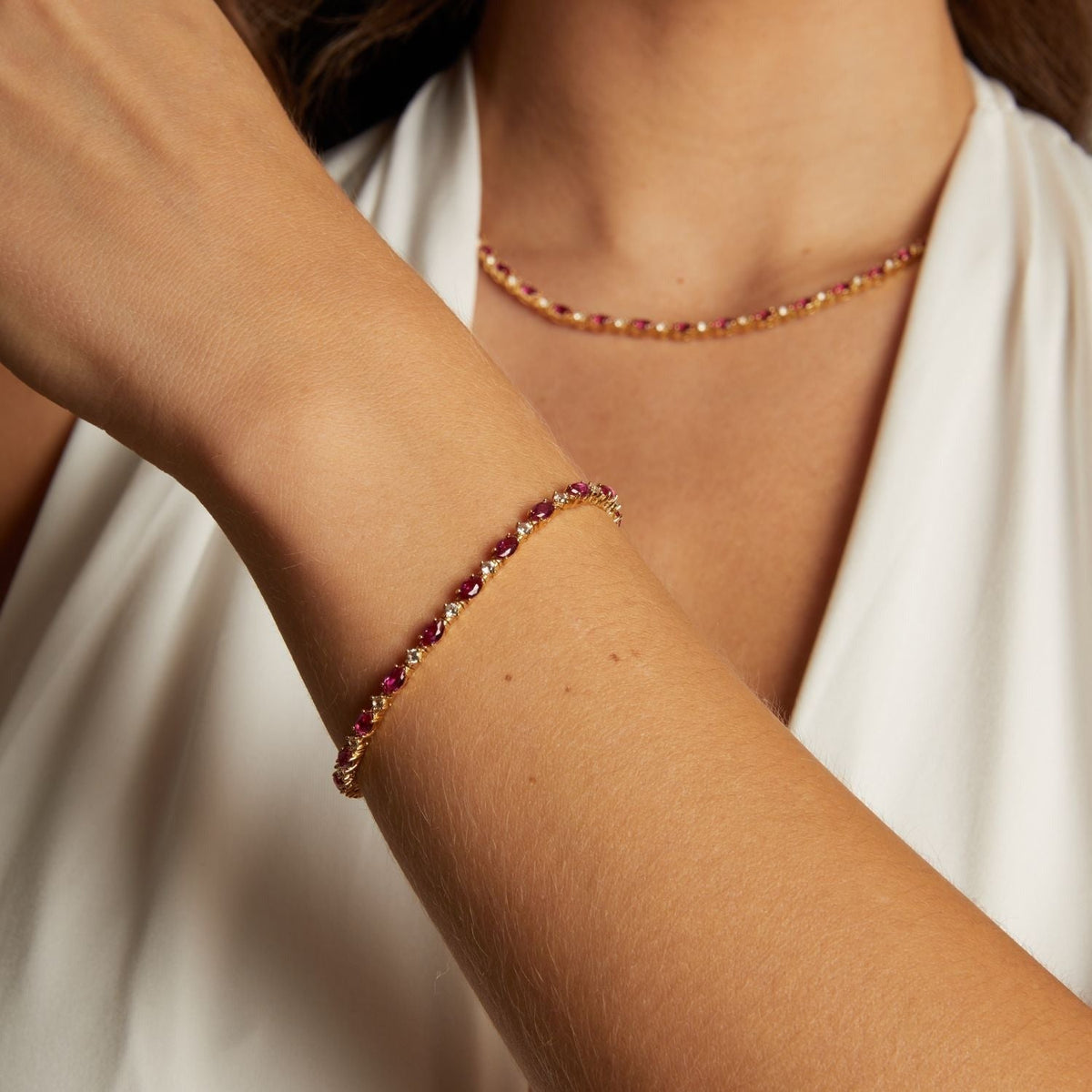 Aurate x Marilyn Monroe: Lab Grown Red Marquise Tennis Bracelet