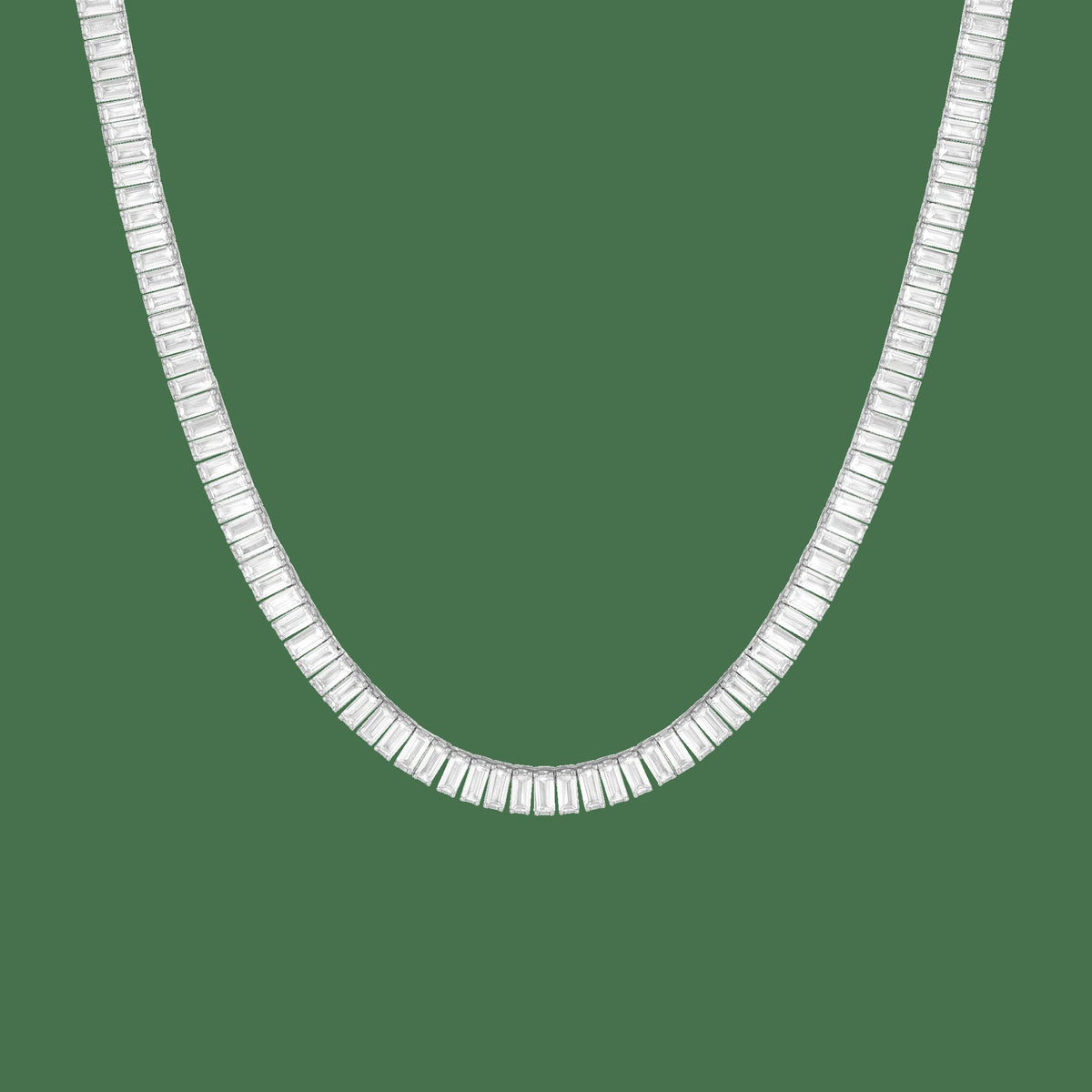 Lab Grown White Sapphire Baguette Tennis Necklace
