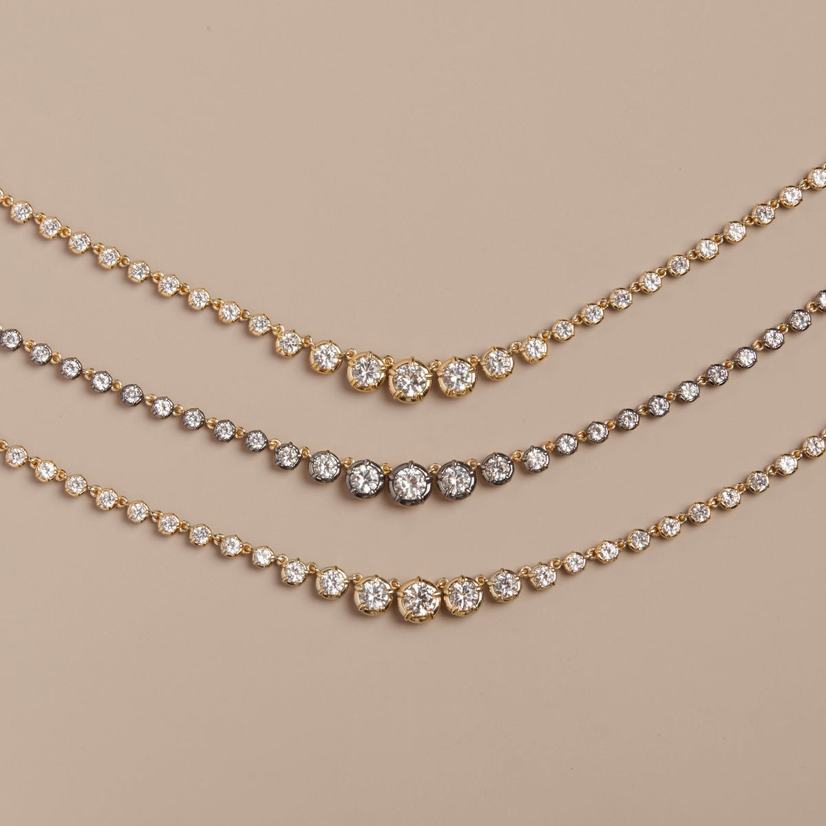 Lab Grown White Sapphire Graduated Georgian Tennis Necklace