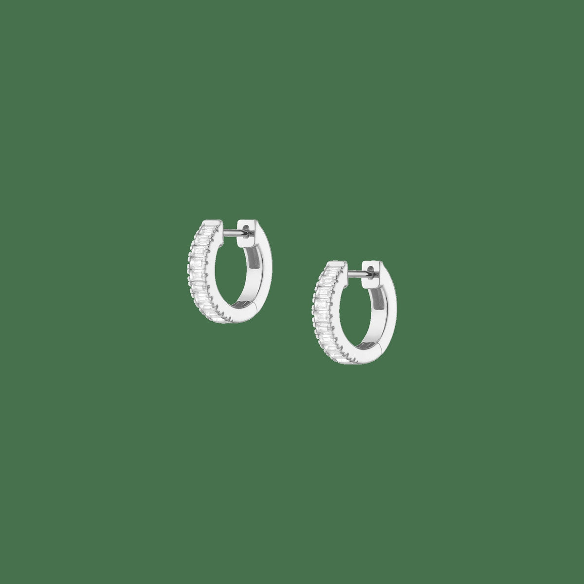 Lab Grown White Sapphire Baguette Huggie Earrings