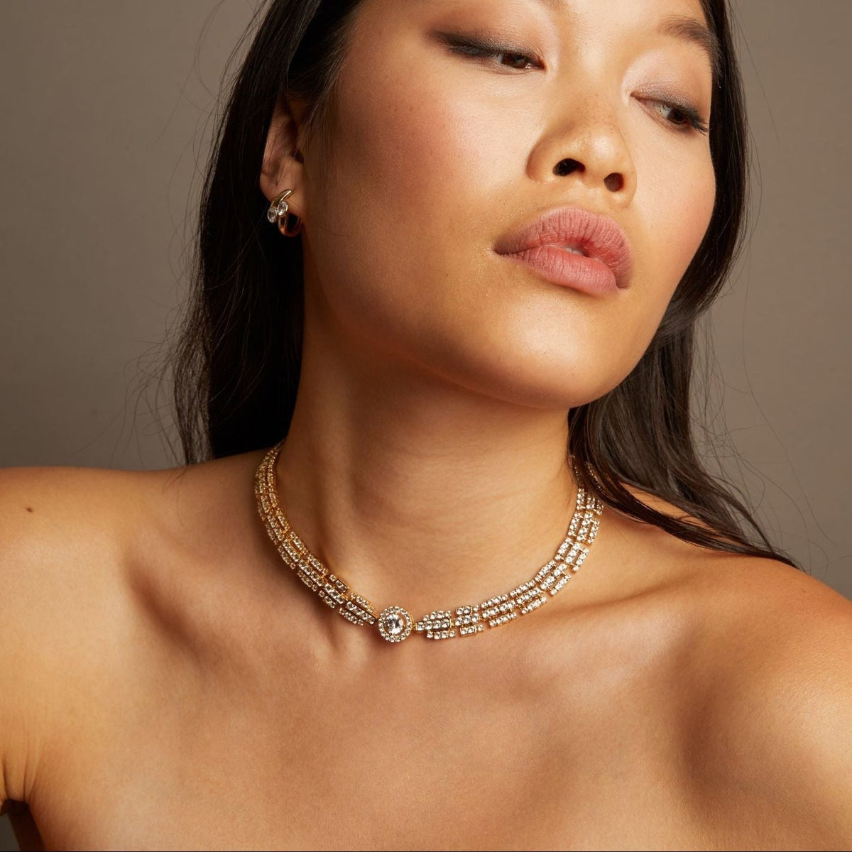 Lab Grown White Sapphire Three Layered Tennis Necklace