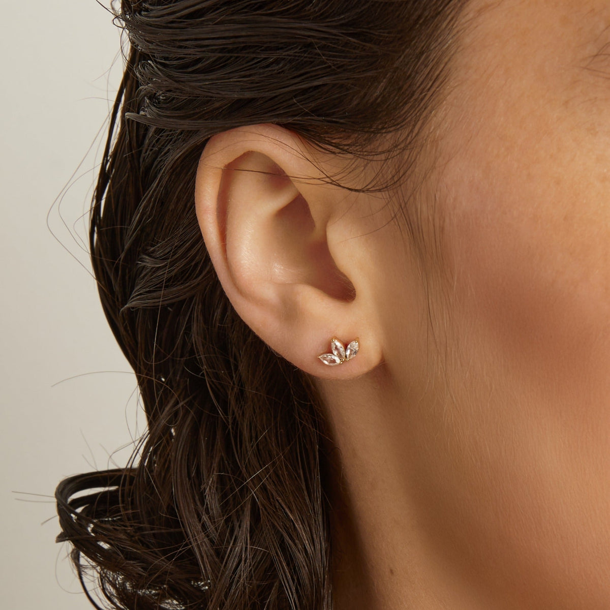 Lab Grown White Sapphire Crown Marquise Earrings