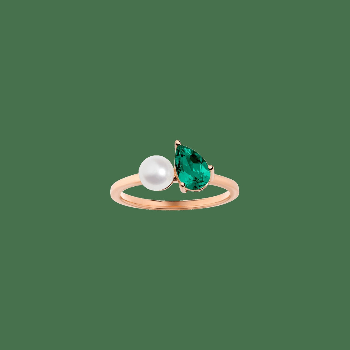 Pearl Toi et Moi Ring - Green Emerald