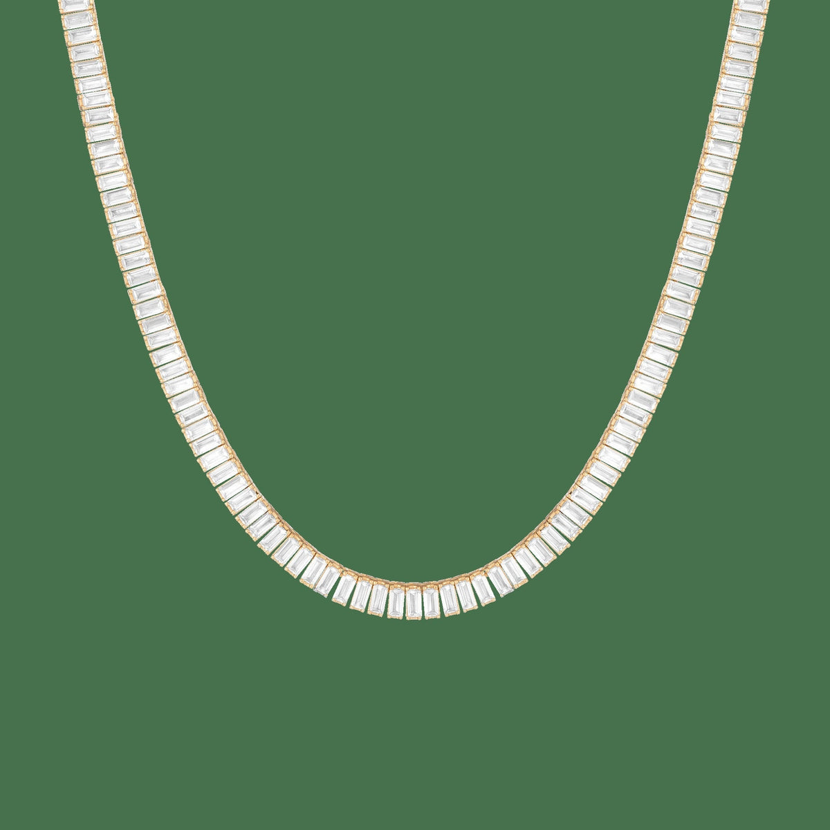 Lab Grown White Sapphire Baguette Tennis Necklace
