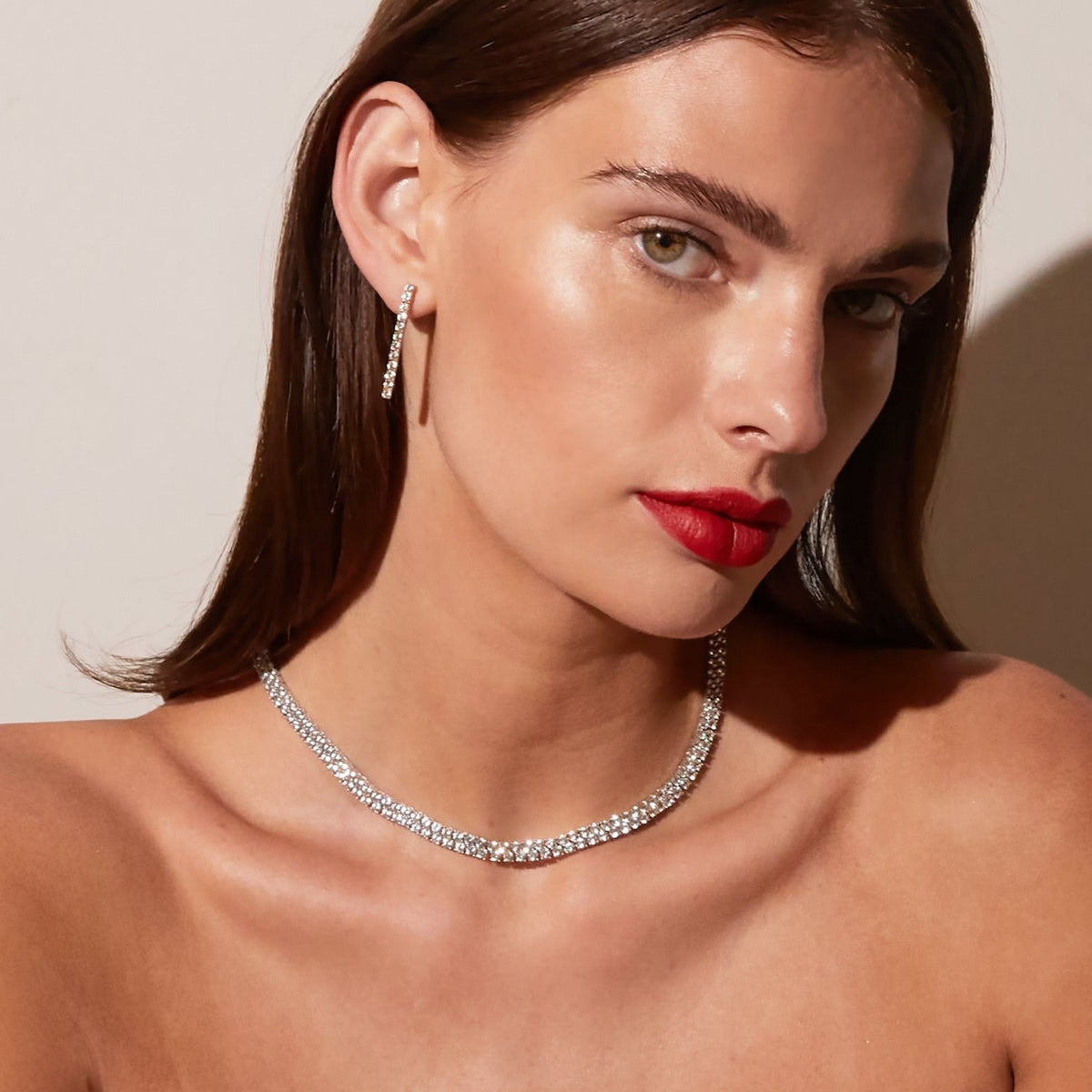 Lab Grown White Sapphire Double Row Tennis Necklace