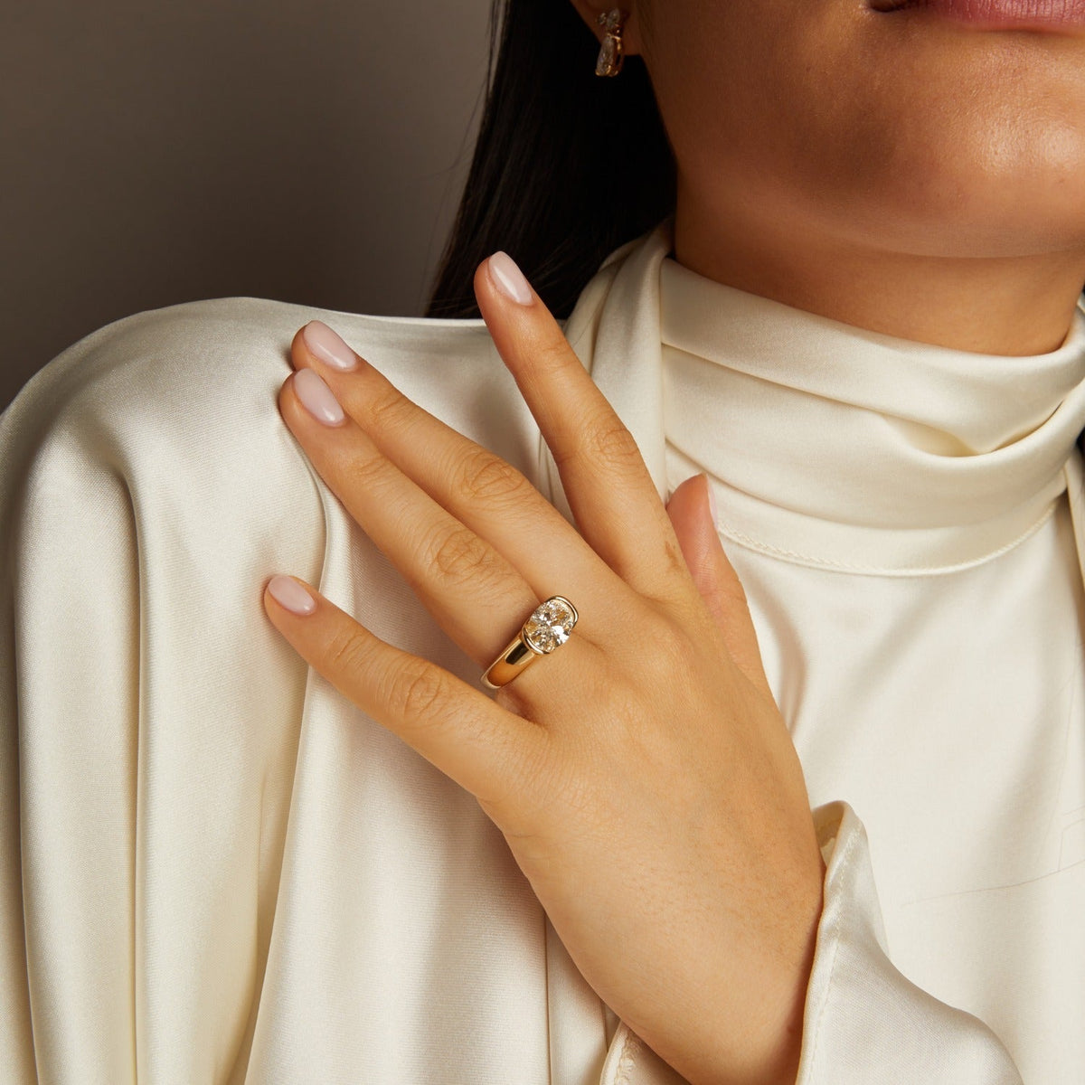 3ct Oval Lab Grown Diamond Floating Signet Ring
