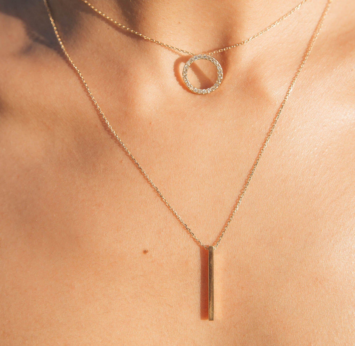 Short Gold Bar Drop Necklace