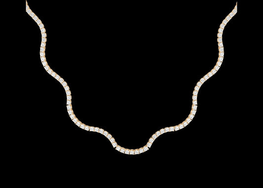 Lab Grown White Sapphire Wave Tennis Necklace