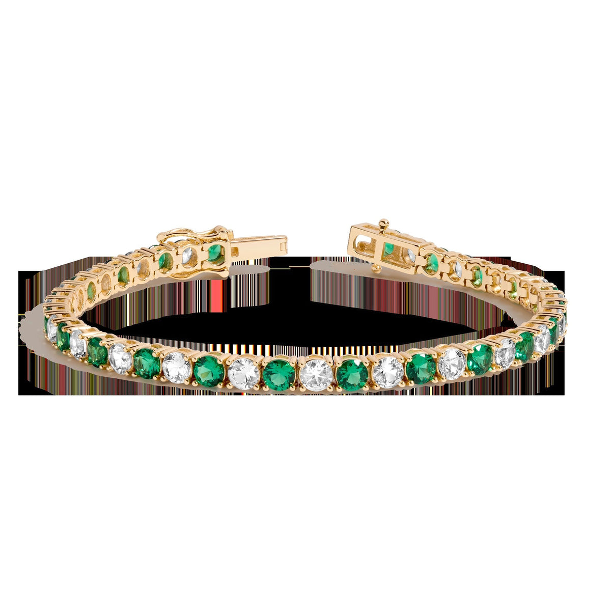 Lab Grown White Sapphire and Green Emerald Alternating Tennis Bracelet