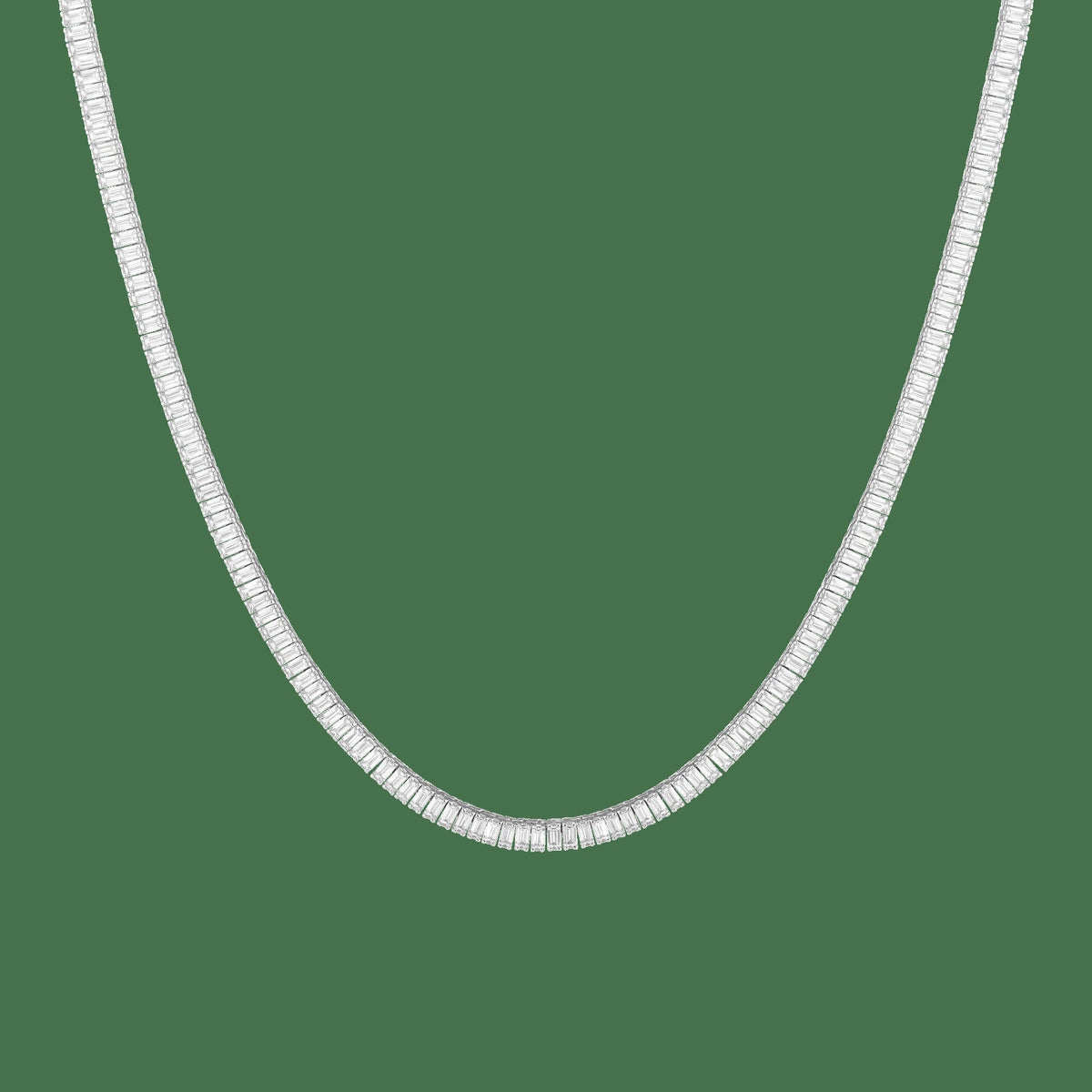 Lab Grown White Sapphire Baguette Tennis Necklace
