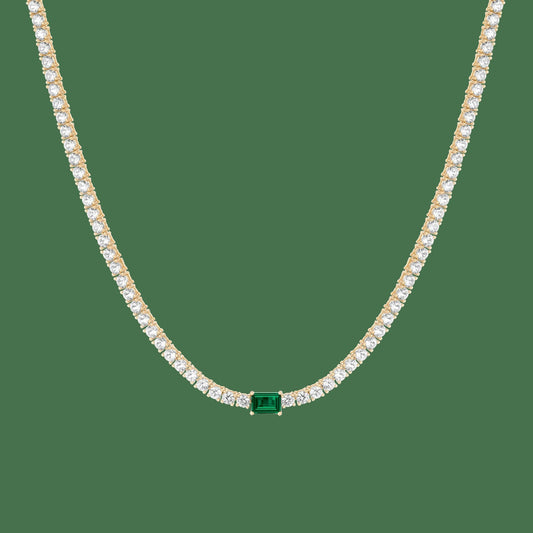 Lab Grown White Sapphire Tennis Necklace with Emerald
