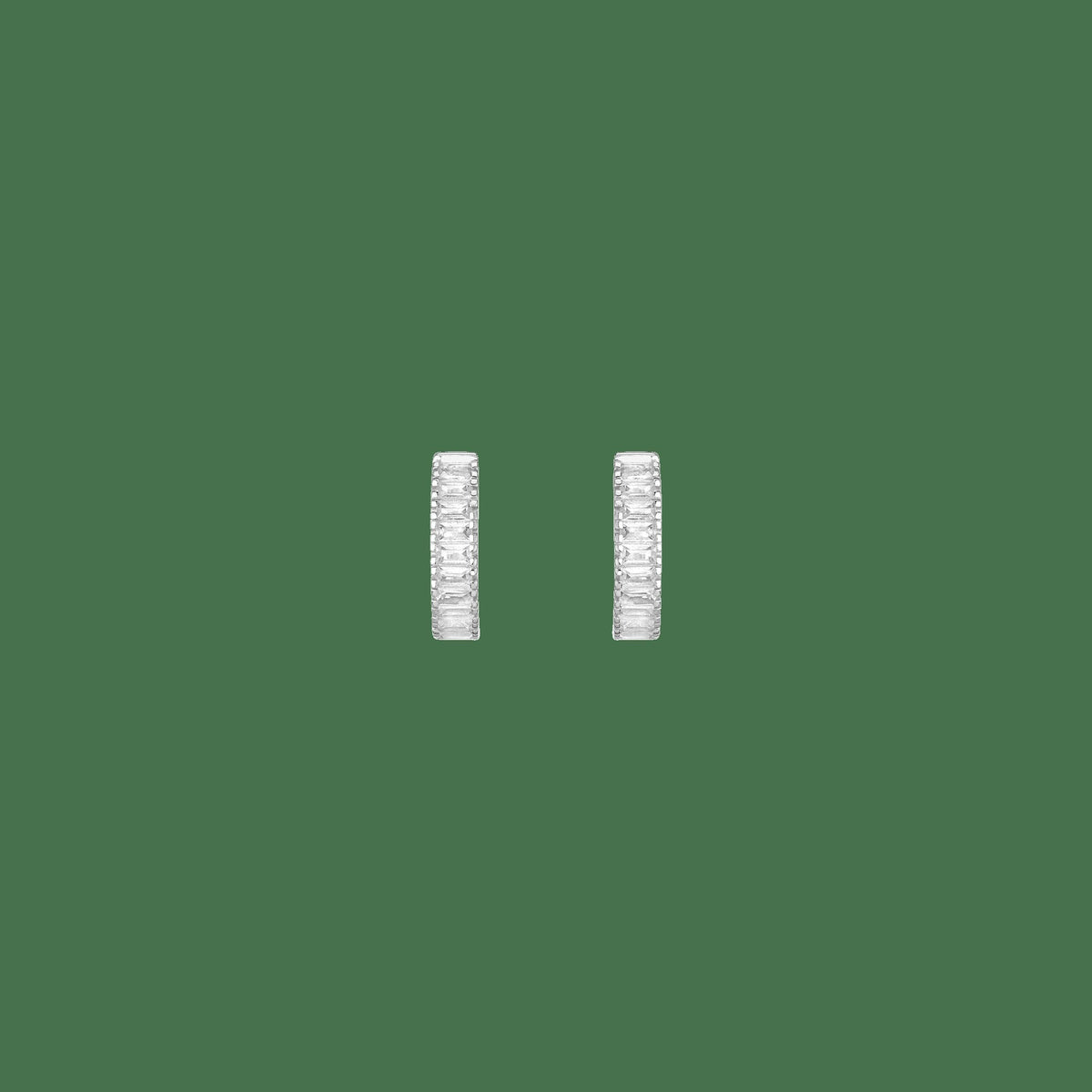 Lab Grown White Sapphire Baguette Huggie Earrings