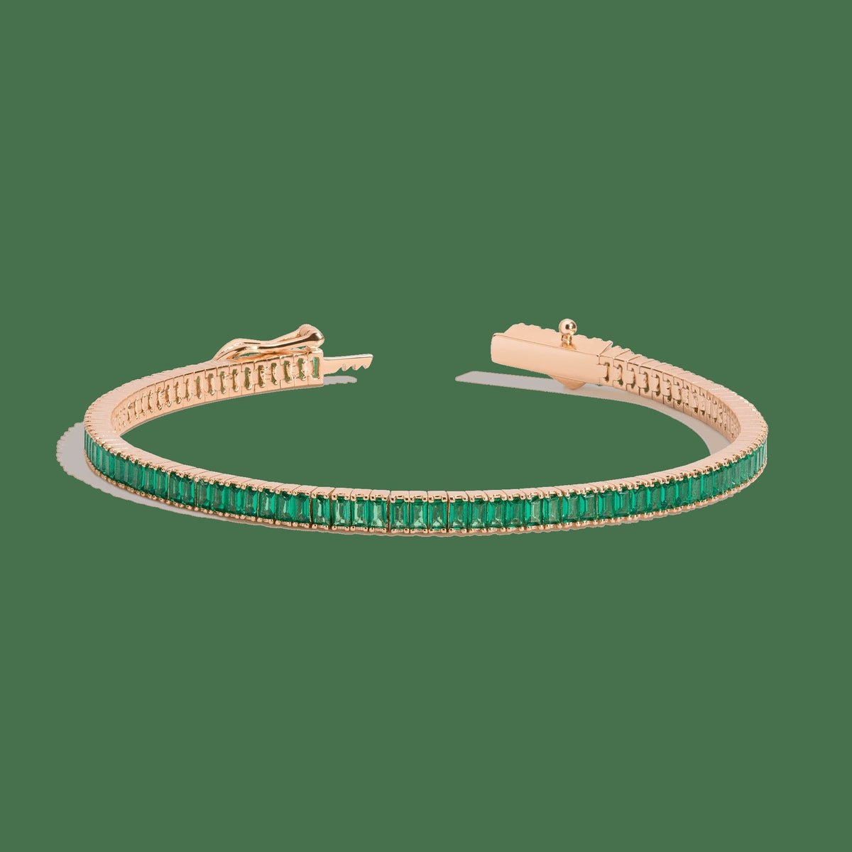 Lab Grown Green Emerald Baguette Tennis Bracelet