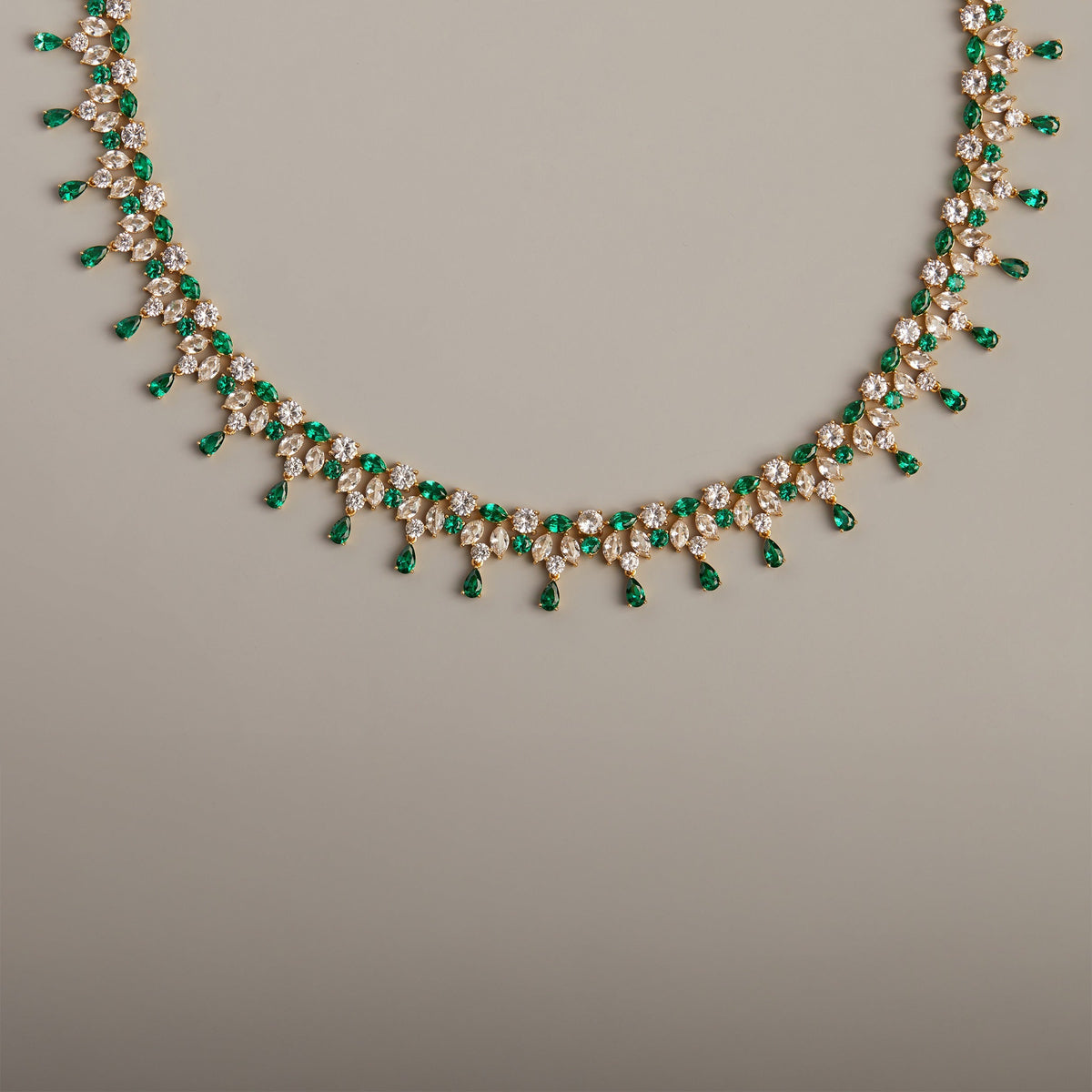 Lab Grown Green Emerald Teardrop Tennis Necklace