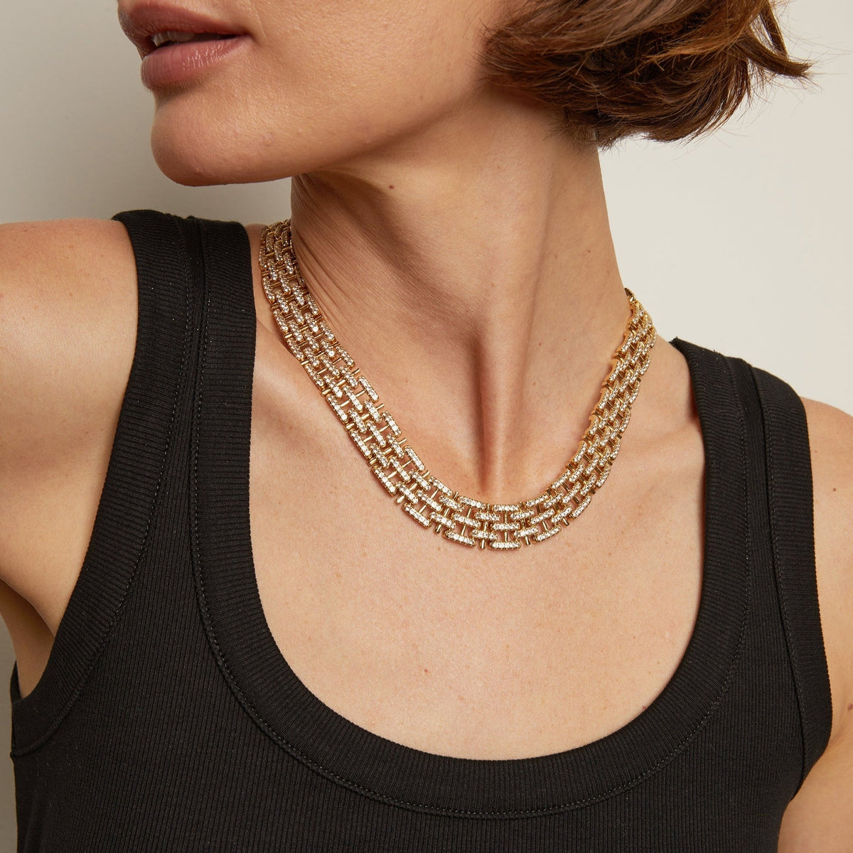 Lab Grown White Sapphire Panther Chain Link Necklace