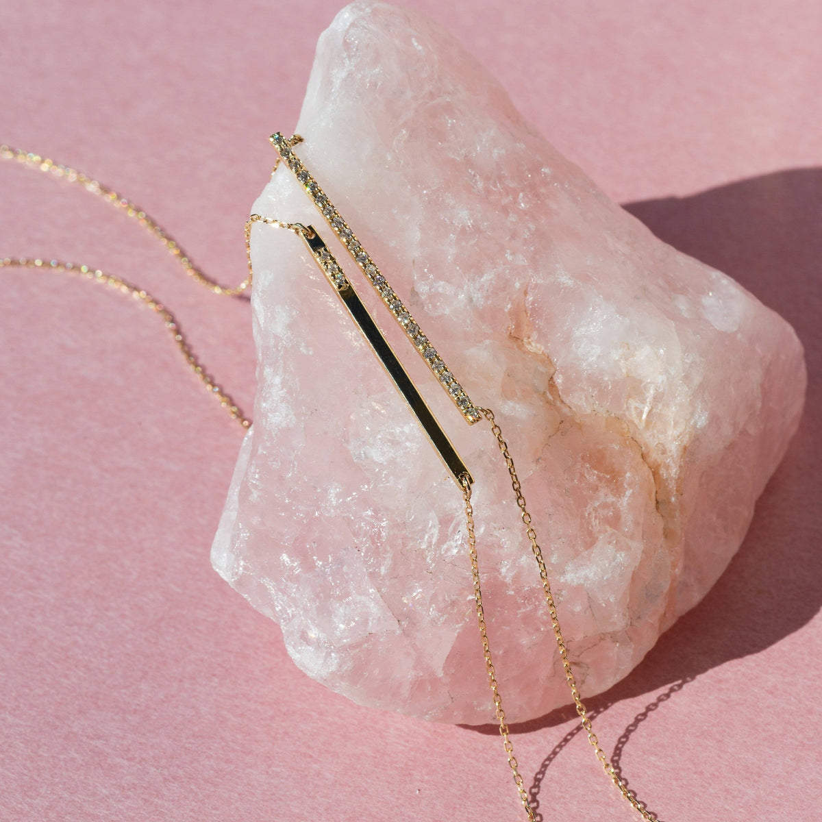 Gold Bar Necklace With Diamonds