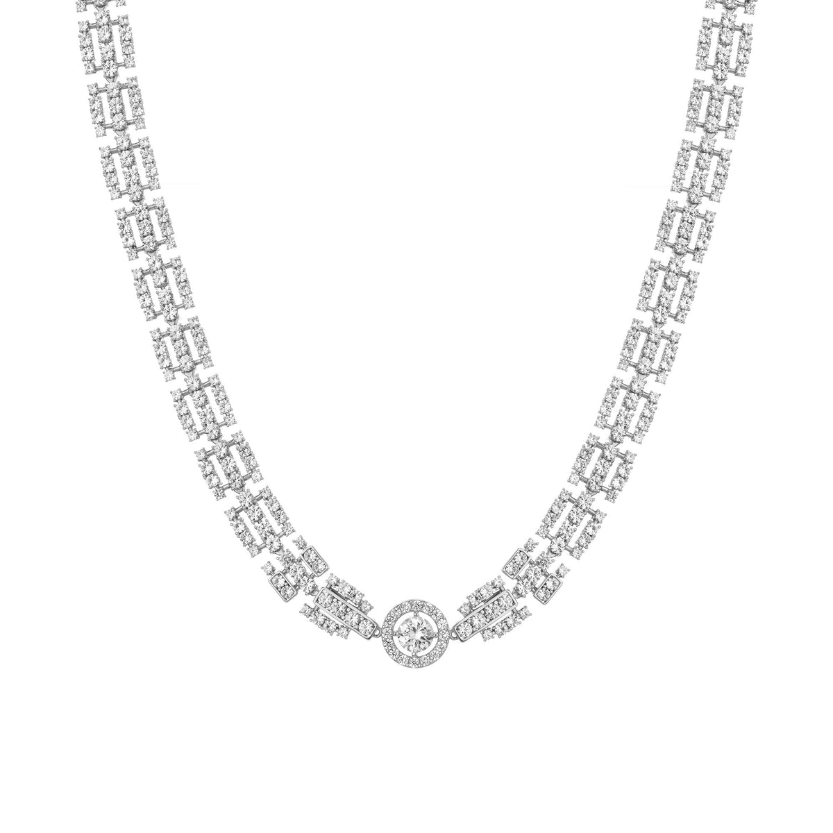 Lab Grown White Sapphire Three Layered Tennis Necklace