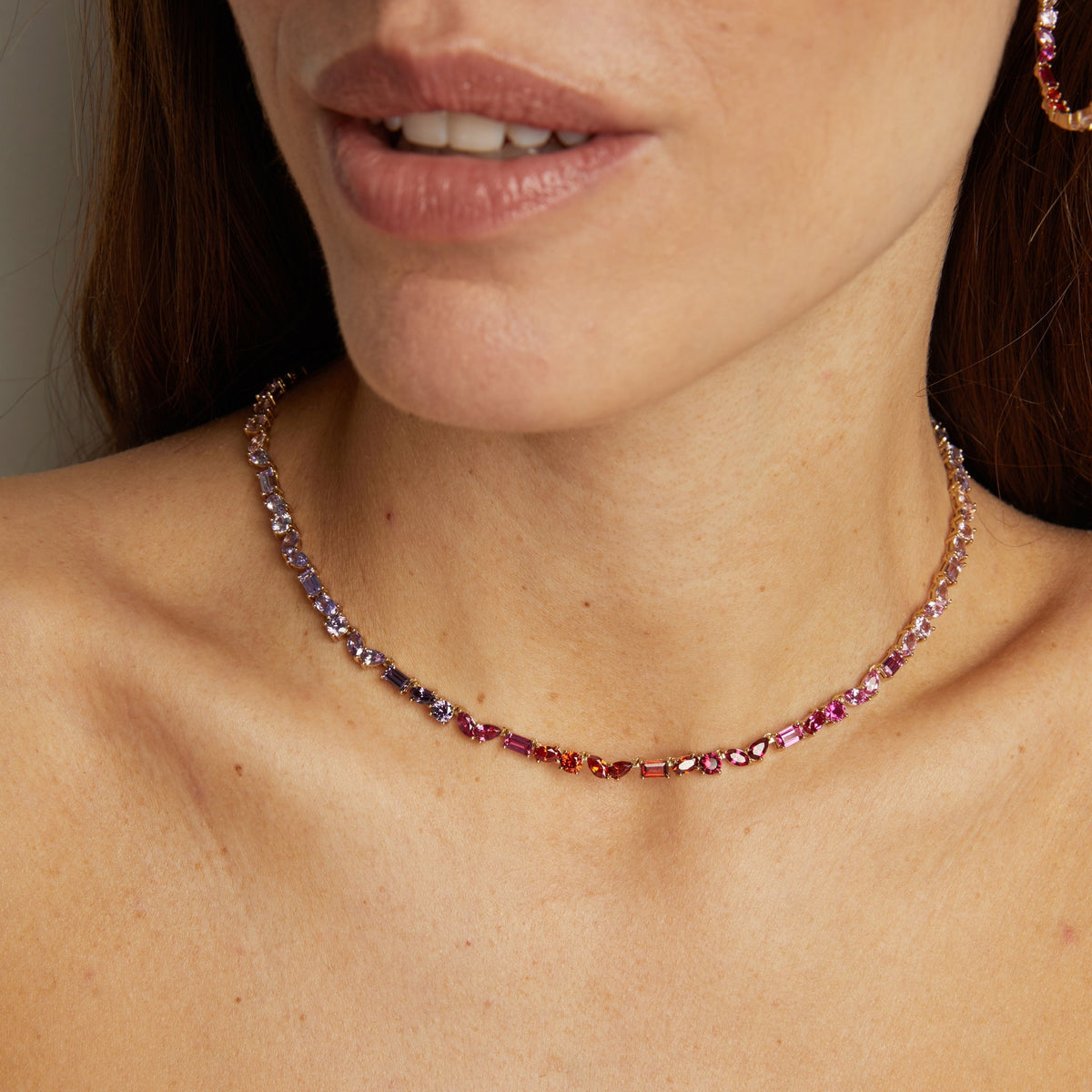 Pink Ombré Mixed Shape Tennis Necklace