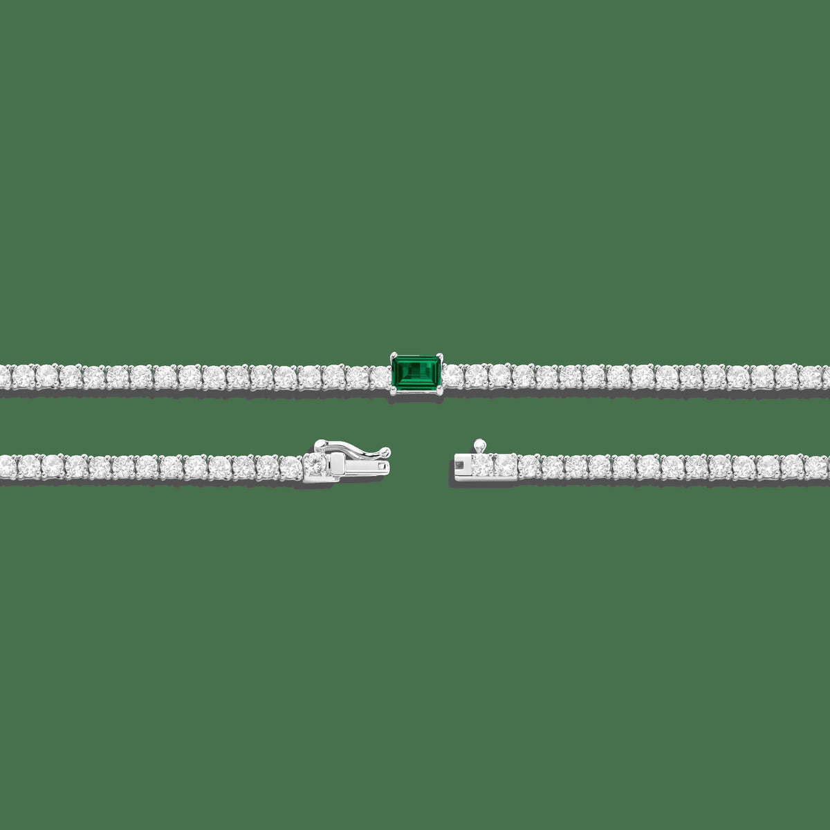 Lab Grown White Sapphire Tennis Necklace with Emerald