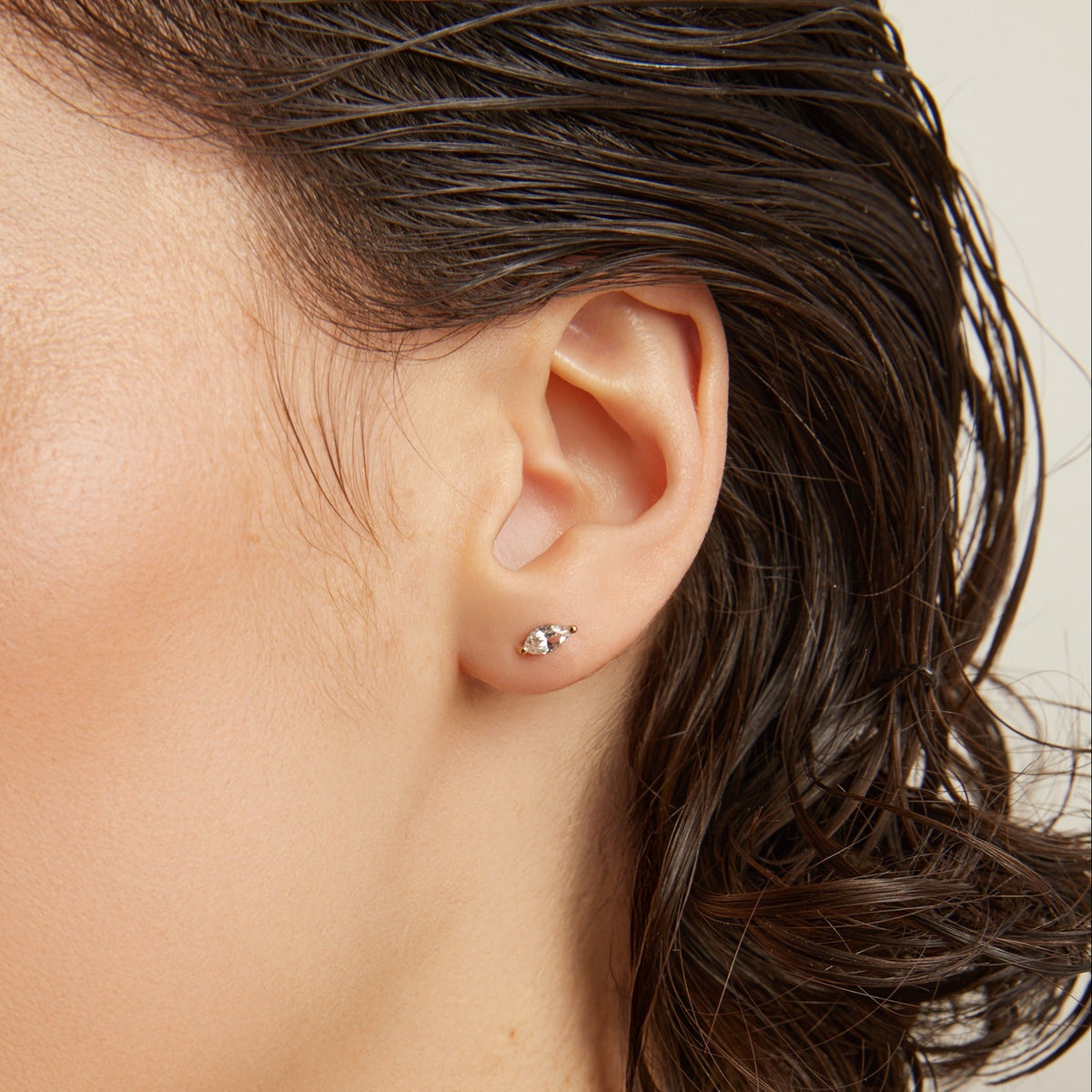 Lab Grown White Sapphire Marquise Stud Earrings