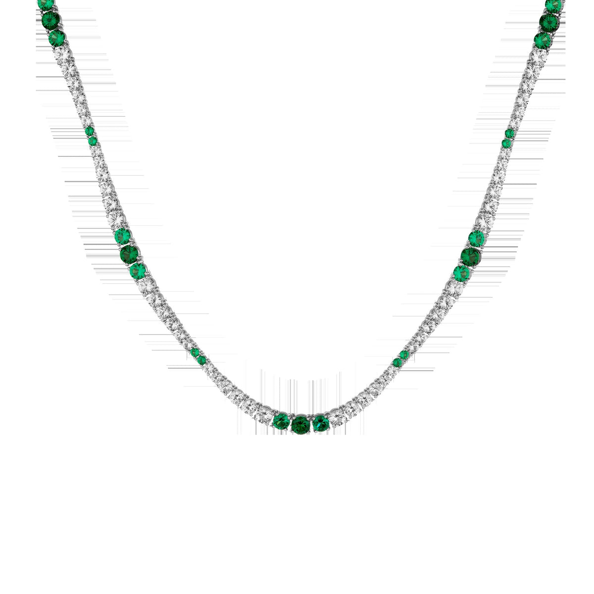 Lab Grown Green Emerald and White Sapphire Scalloped Tennis Necklace