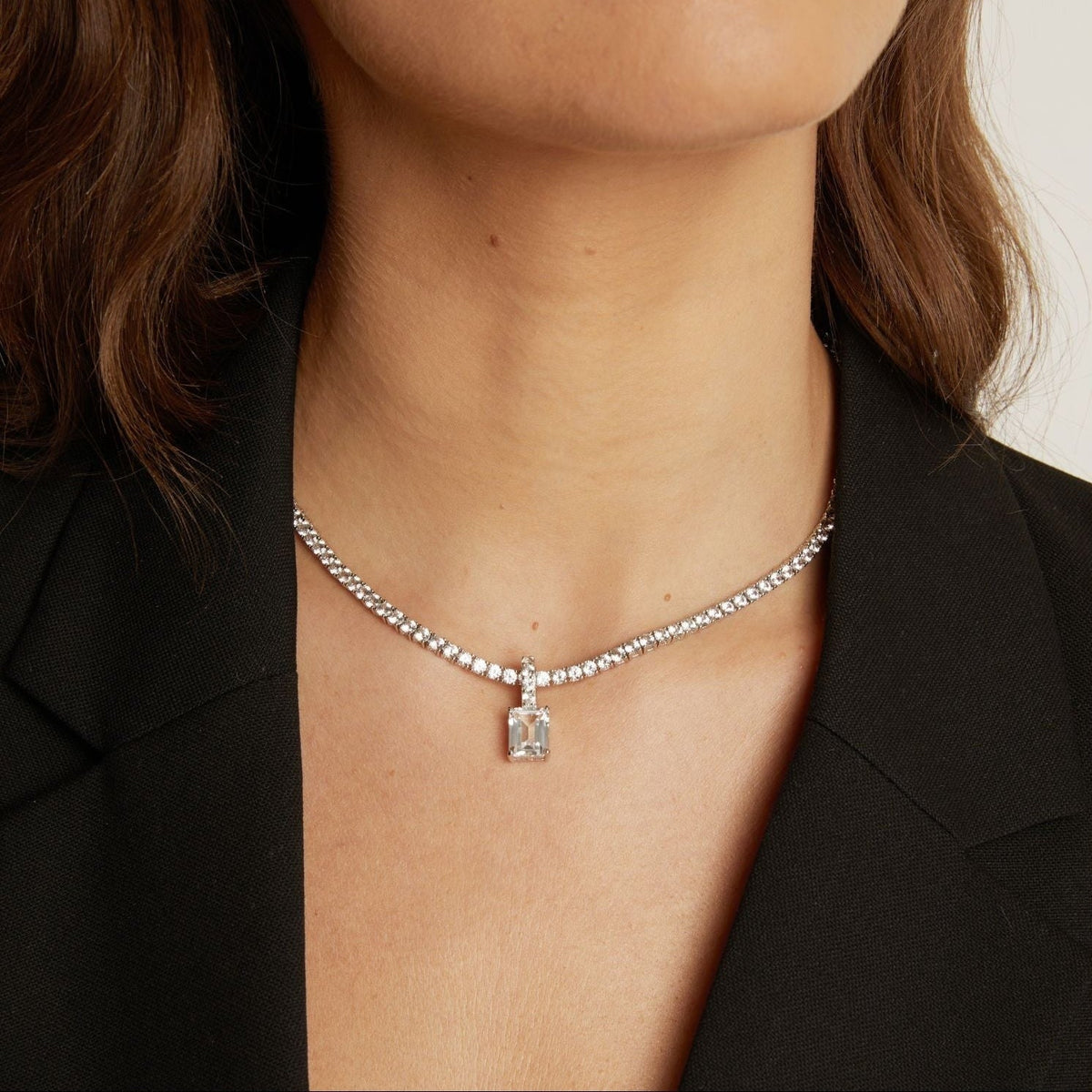 Emerald Cut Tennis Charm Pendant