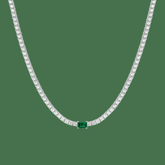Lab Grown White Sapphire Tennis Necklace with Emerald