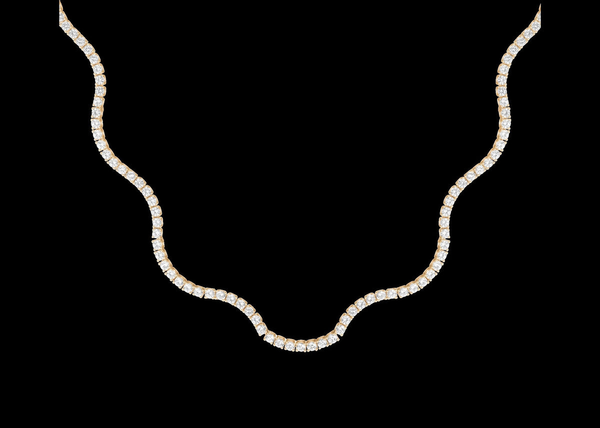 Lab Grown White Sapphire Wave Tennis Necklace
