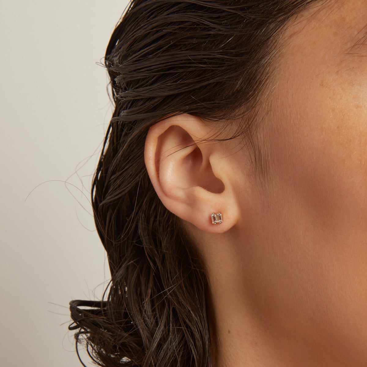 Lab Grown White Sapphire Stacked Baguette Earrings