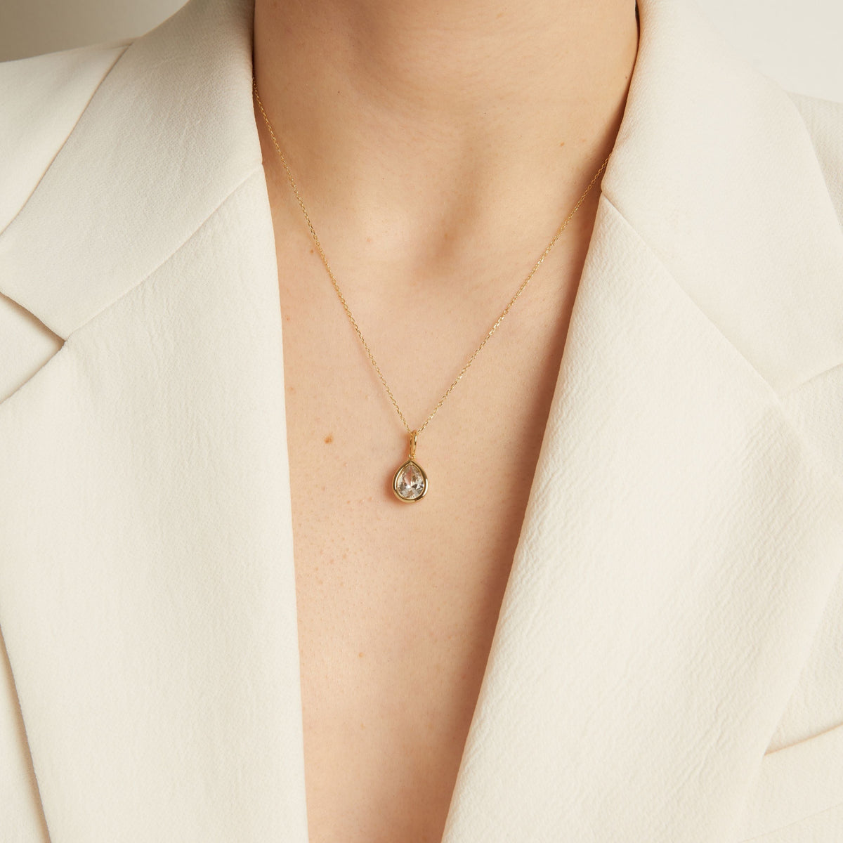 Pear Lab Grown White Sapphire Bezel Pendant