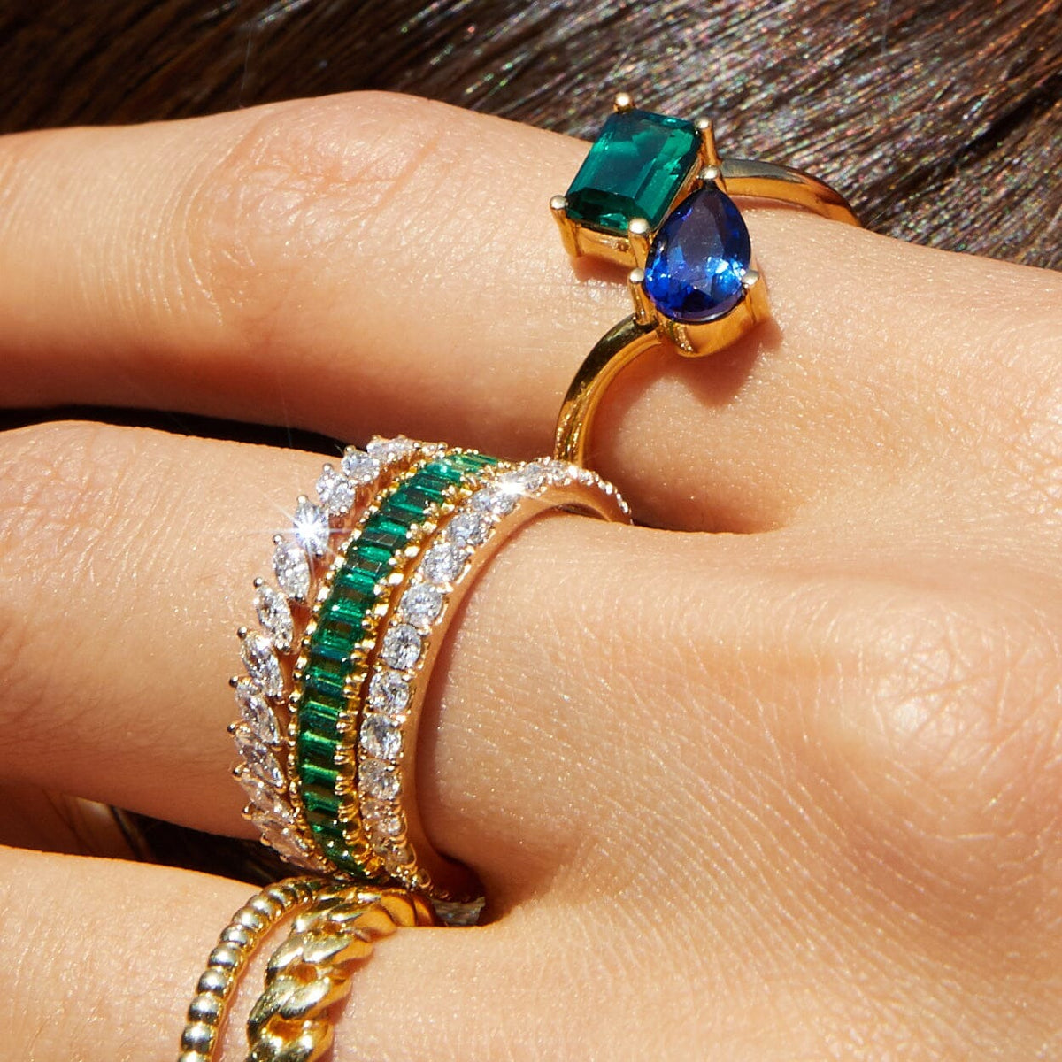 Lab Grown Green Emerald Baguette Eternity Ring