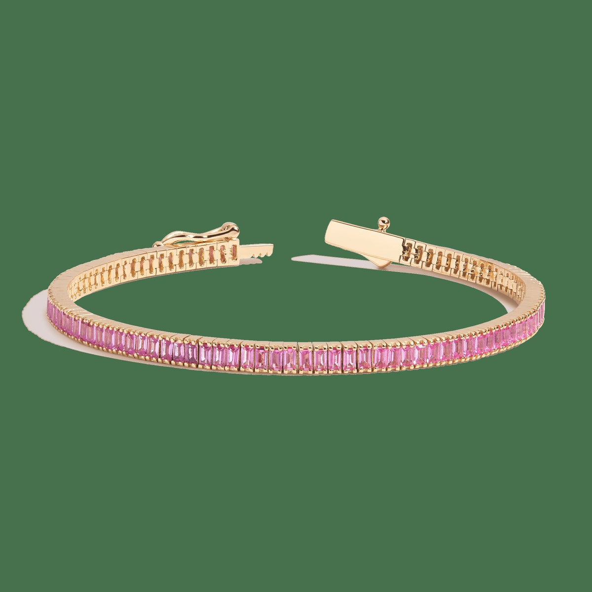 Lab Grown Pink Sapphire Baguette Tennis Bracelet