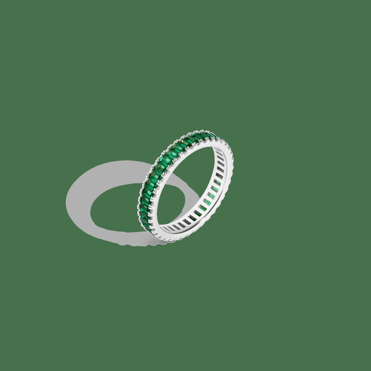 Lab Grown Green Emerald Baguette Eternity Ring