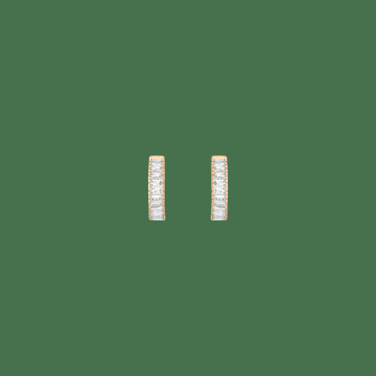 Lab Grown White Sapphire Baguette Huggie Earrings