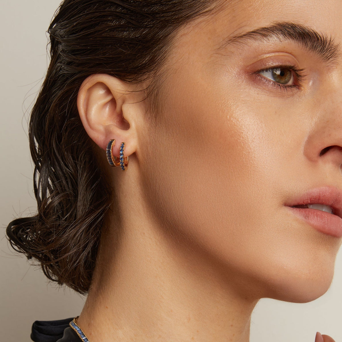 Lab Grown Blue Sapphire Huggie Earrings