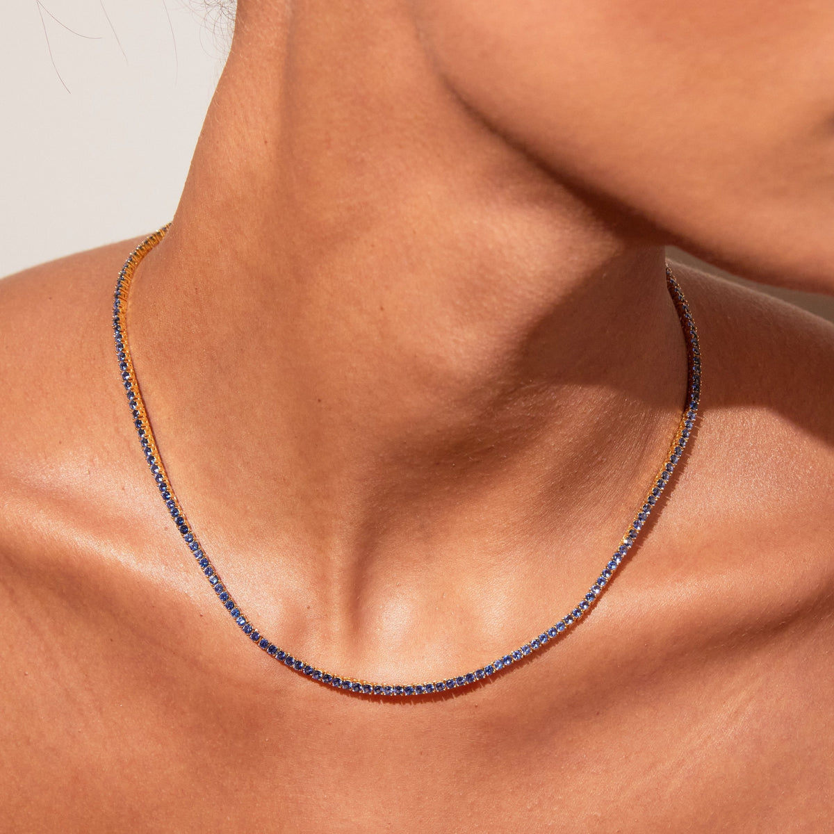 Lab Grown Blue Sapphire Tennis Necklace
