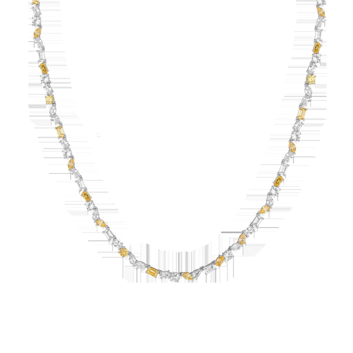 Lab Grown White Sapphire and Canary Mixed Shape Tennis Necklace