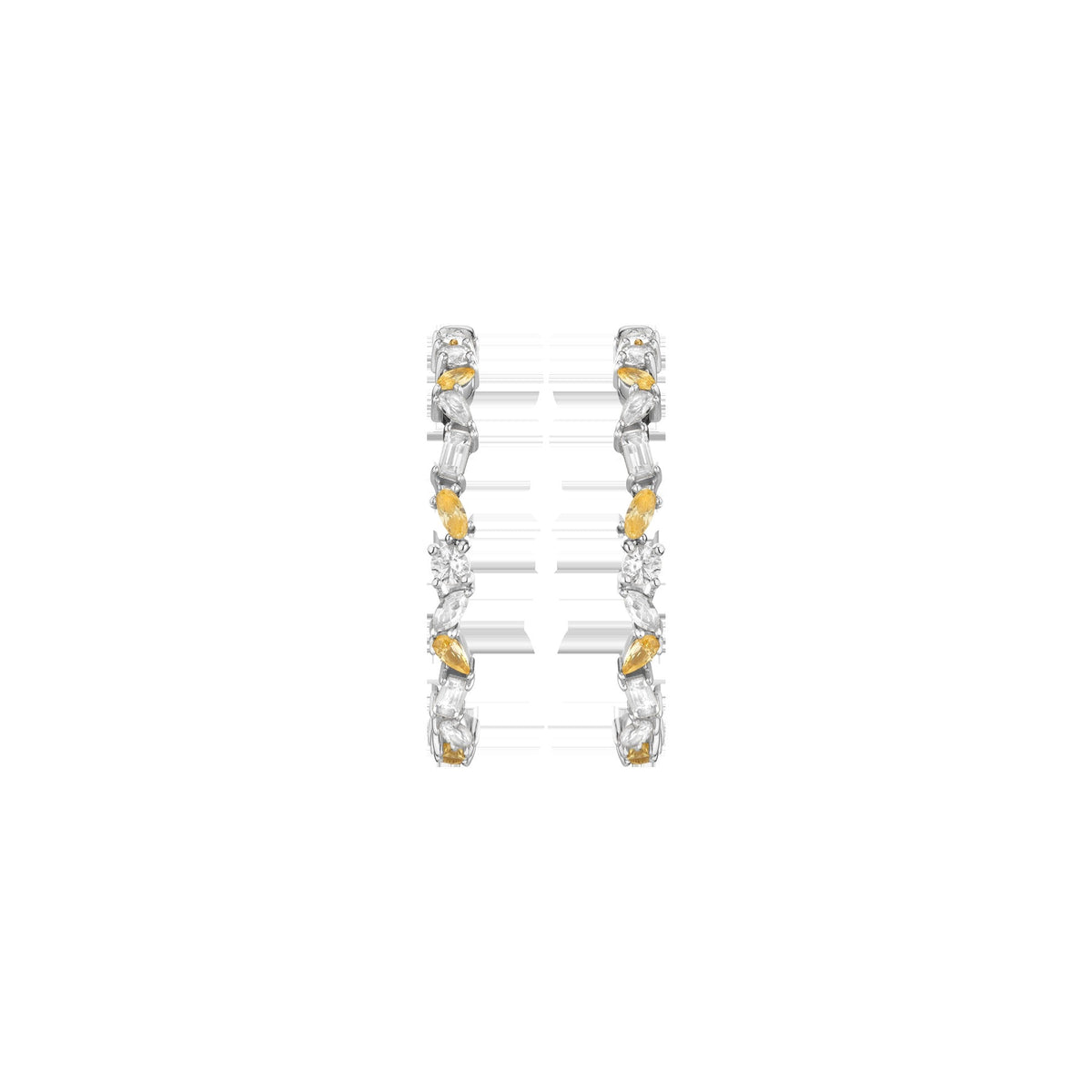 Lab Grown White Sapphire and Canary Mixed Shape Hoop Earrings