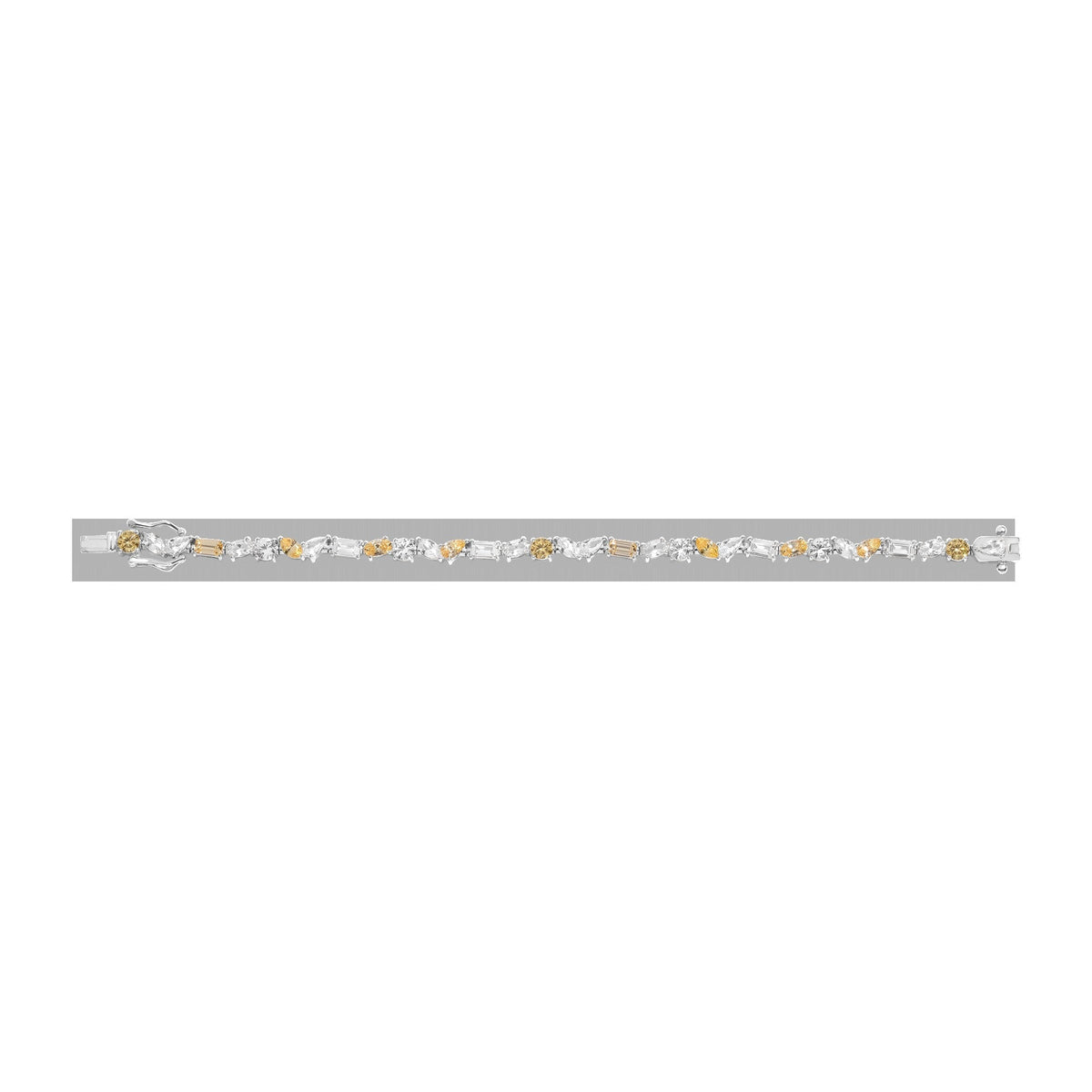 Lab Grown White Sapphire and Canary Mixed Shape Tennis Bracelet