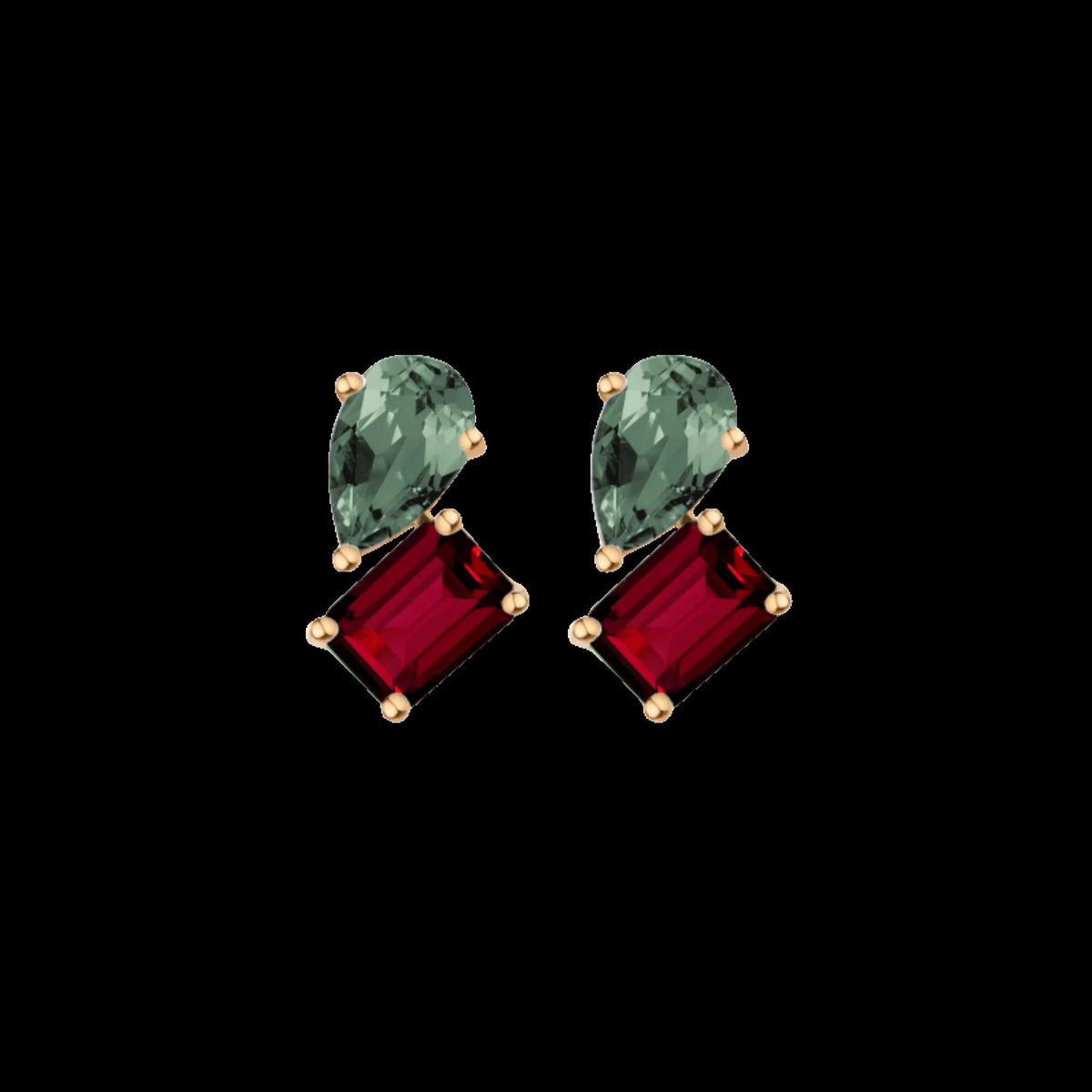 Toi et Moi Gemstone Heirloom Earring - Garnet & Green Tourmaline