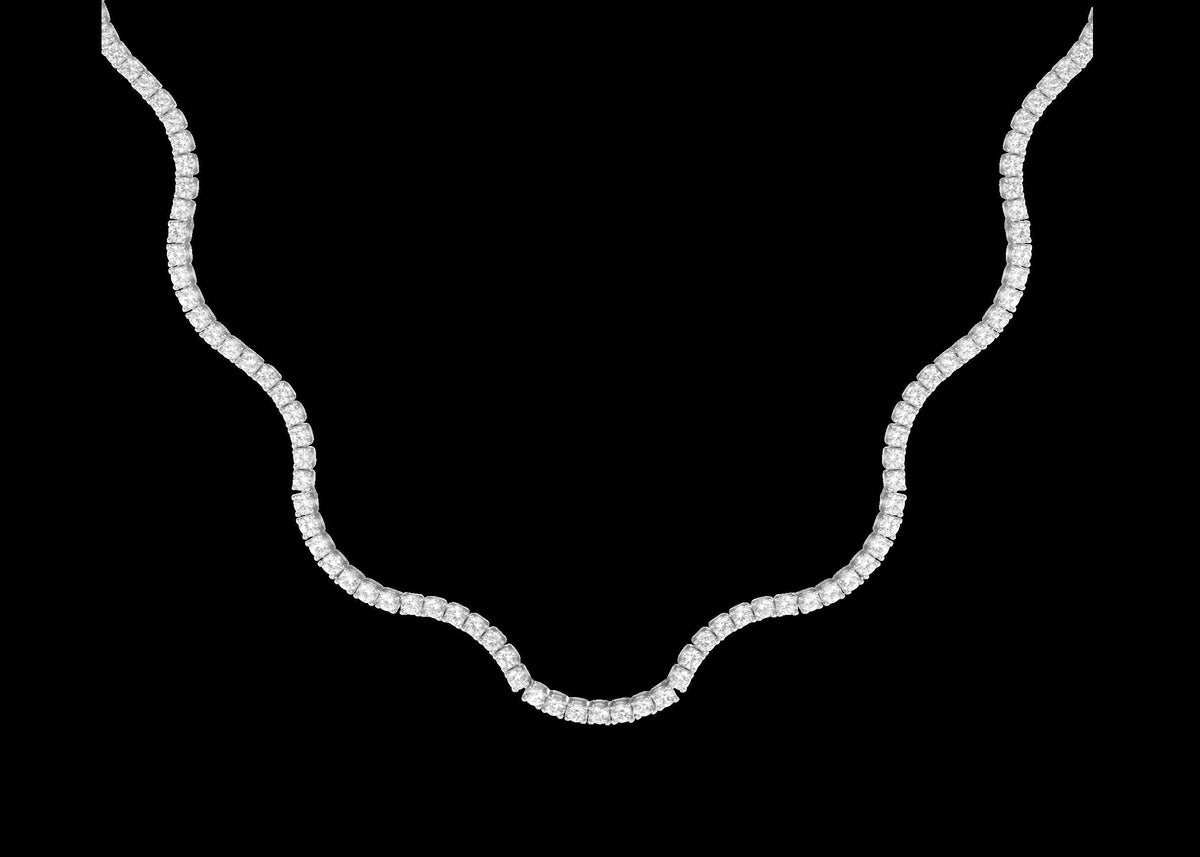 Lab Grown White Sapphire Wave Tennis Necklace