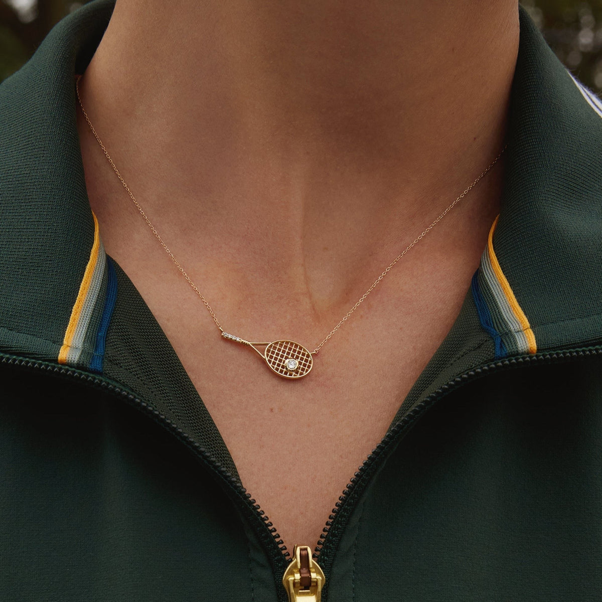 Lab Grown White Sapphire Tennis Racket Necklace