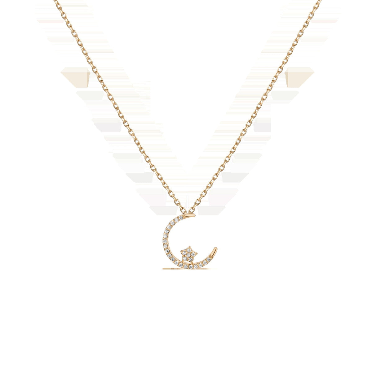 Lab Grown Diamond Crescent Moon and Star Necklace