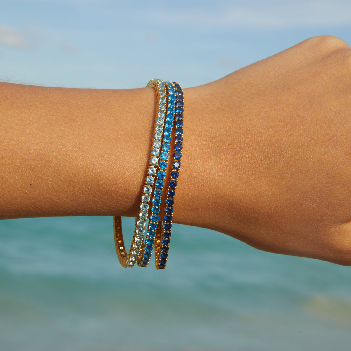 Lab Grown Blue Topaz Tennis Bracelet