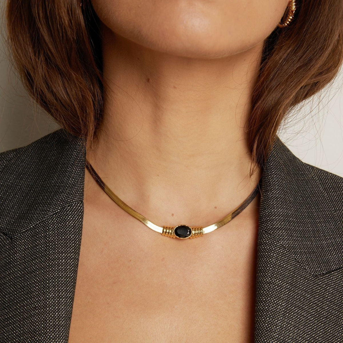 Lab Grown Black Sapphire Art Deco Herringbone Necklace